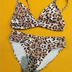 aerie Leopard Print Bikini Set in Brown and White